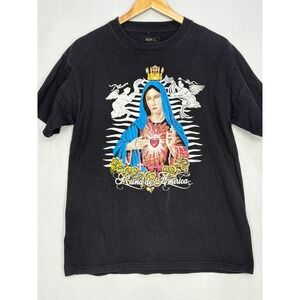 Reina de America T-Shirt Mens Black Lady of Guadalupe Large Vintage Sport Fine